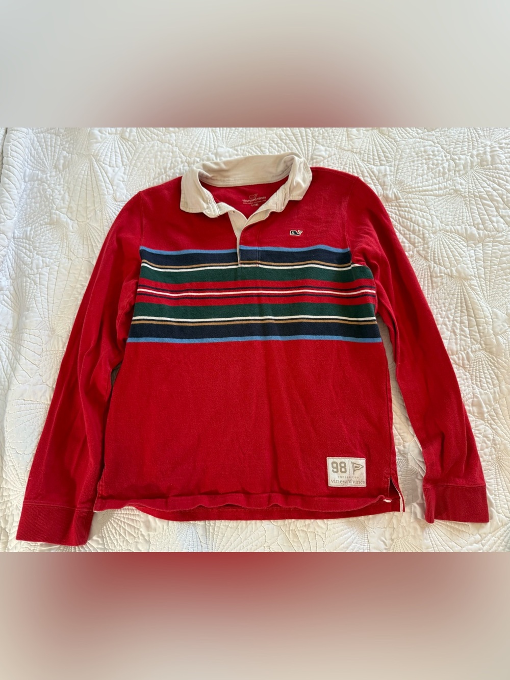 Vineyard Vines Kids Red Long-Sleeve Stripe Rugby Shirt